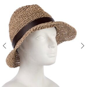Lanvin Tan Woven Hat with Brown Band